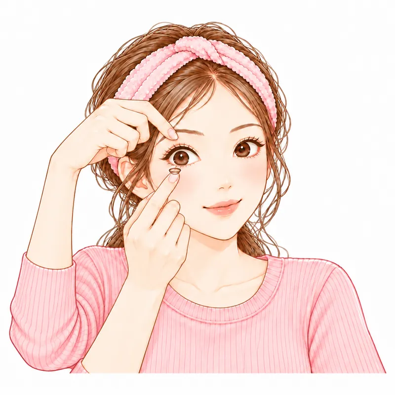 カラコンを指先にのせて、目に入れようとしているところ