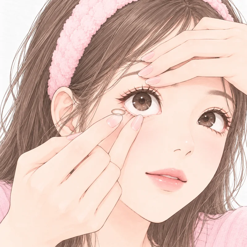 カラコンを指先にのせて、目に入れようとしているところ