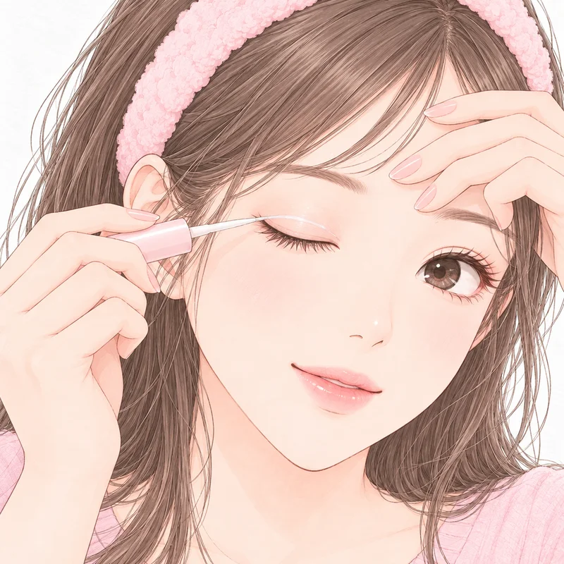 二重のりを、まぶたに塗っているところ