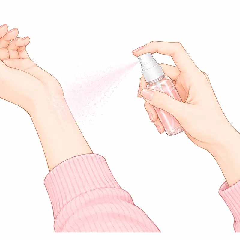 ミストを、手首に吹きかけているところ