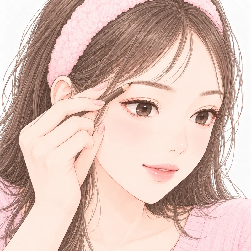 眉を、ペンシルで描いているところ