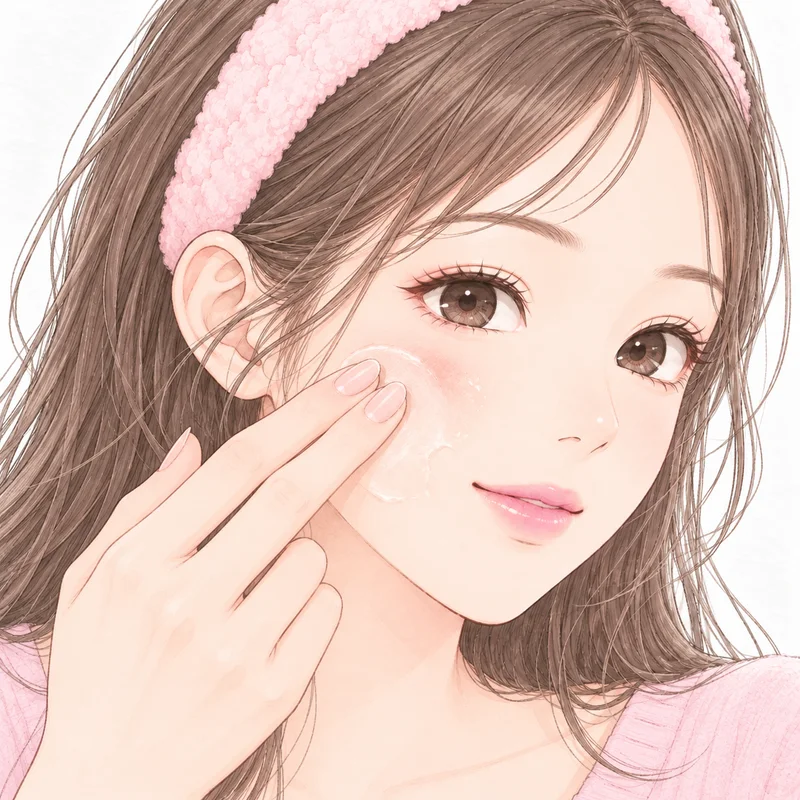 メイク落としを、顔になじませているところ