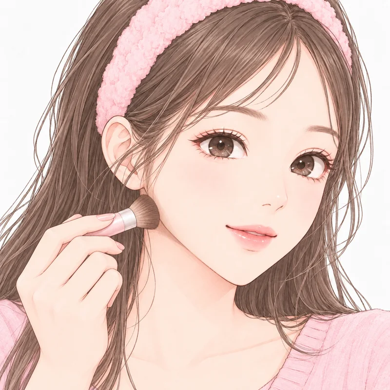 フェイスラインに、ブラシで影を入れているところ