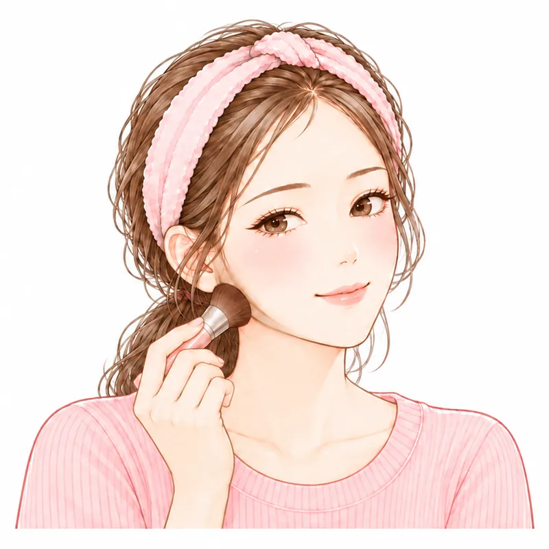 フェイスラインに、ブラシで影を入れているところ