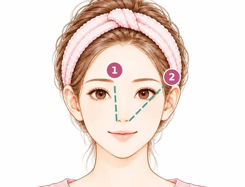 ③眉は、眉頭をうすく・眉尻を少しずつ