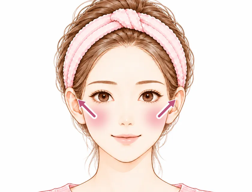 にこっと笑ったときに、いちばん高くなる所を中心に、外へぼかす