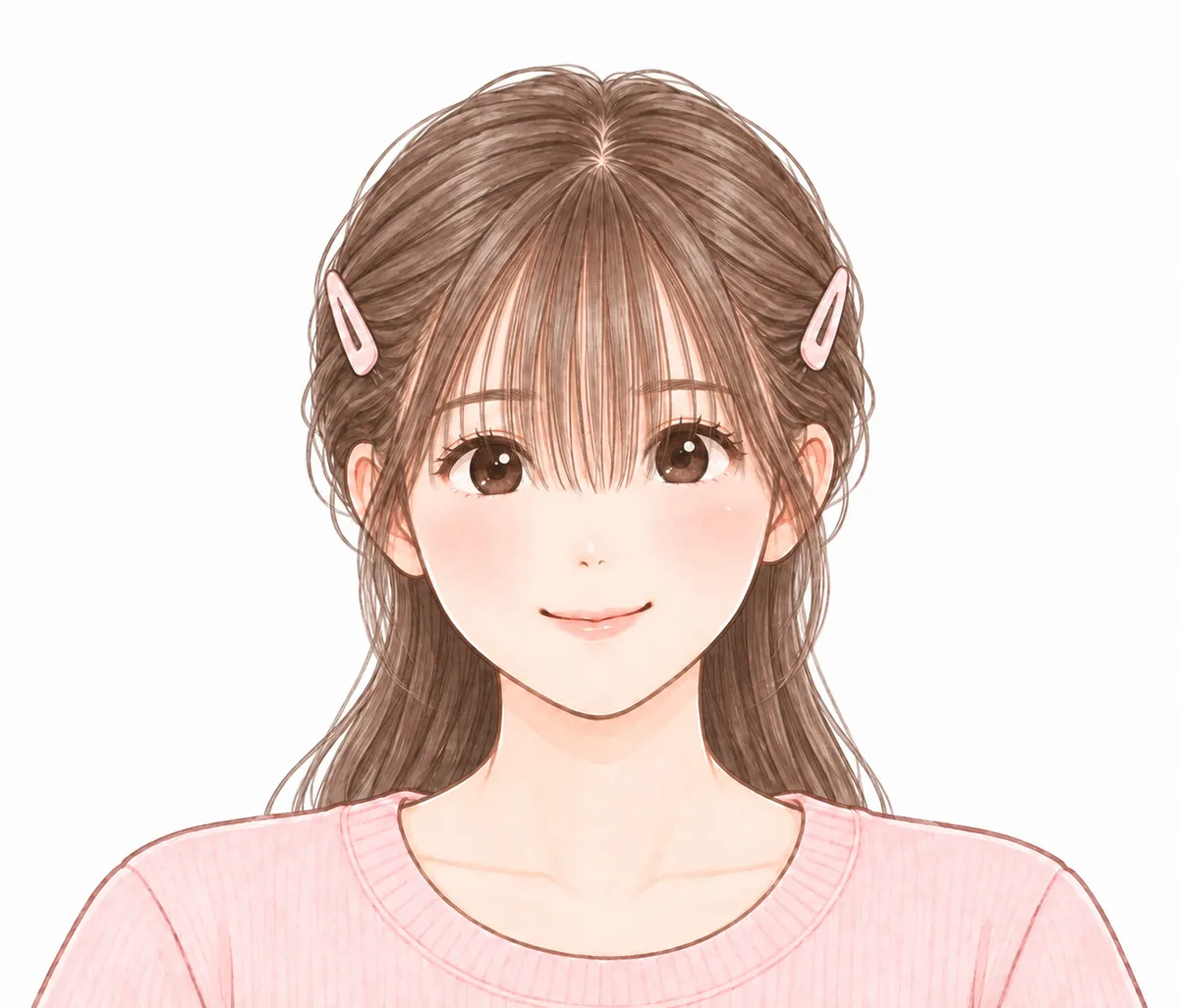 前髪にする毛だけを前に下ろし、横の毛は、クリップで止めている