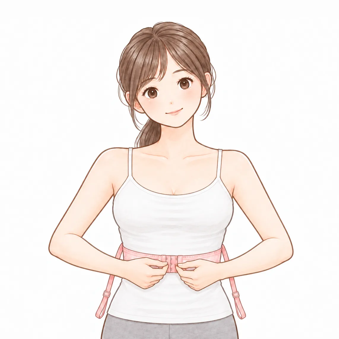①前後を逆にして、お腹の前でホックを止める