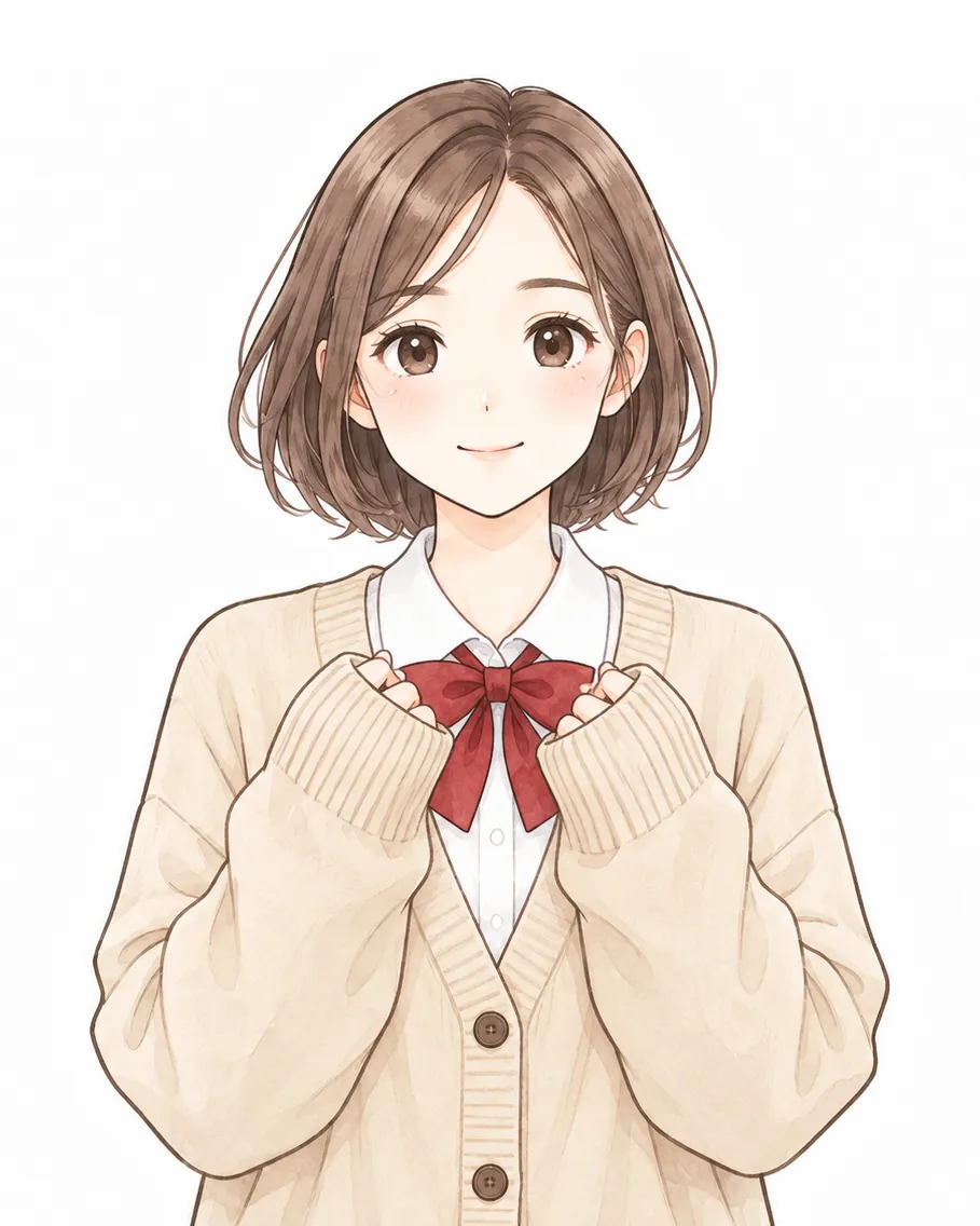 そでを、手の甲まで下ろして、指先だけを出している