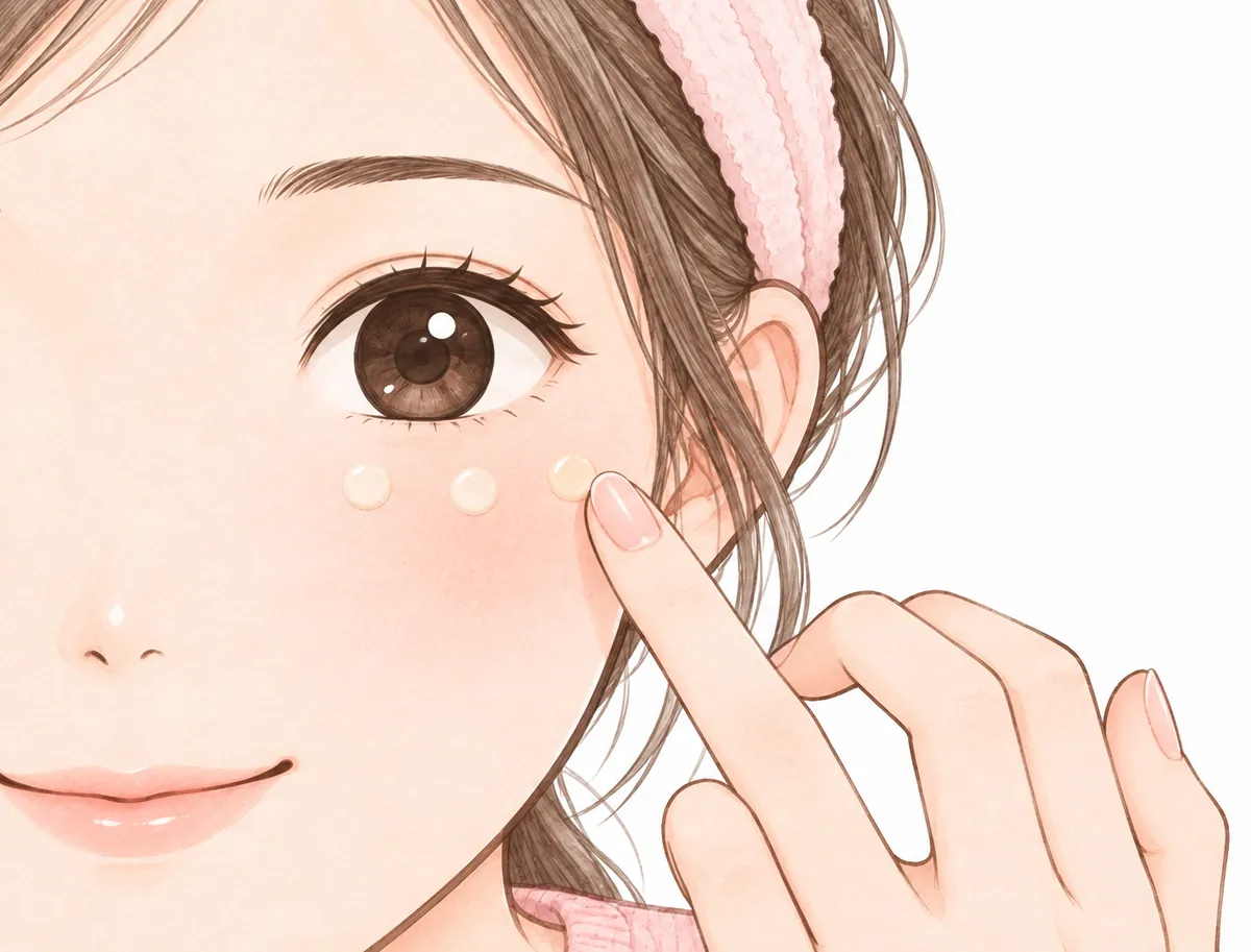 目の下に、コンシーラーを3点置き、薬指でたたいている