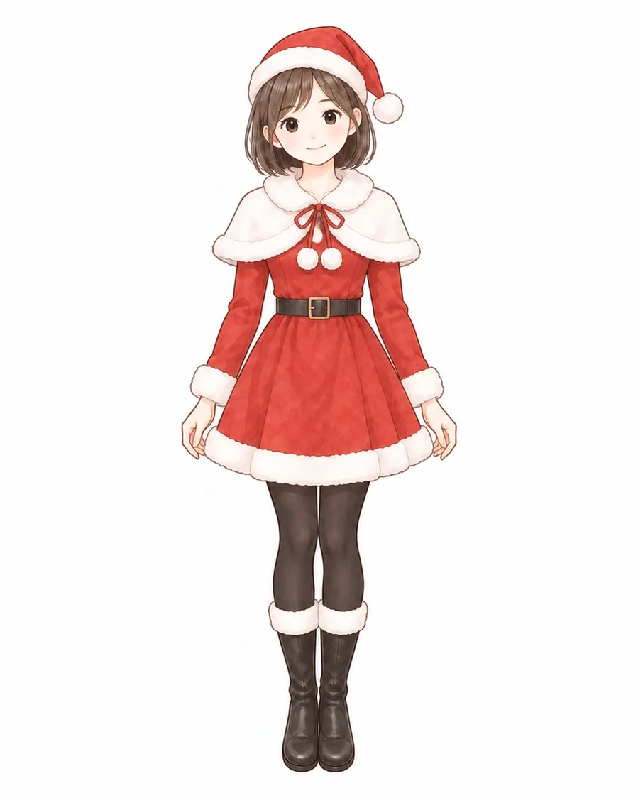 白いファーのケープがついた、赤いサンタ服