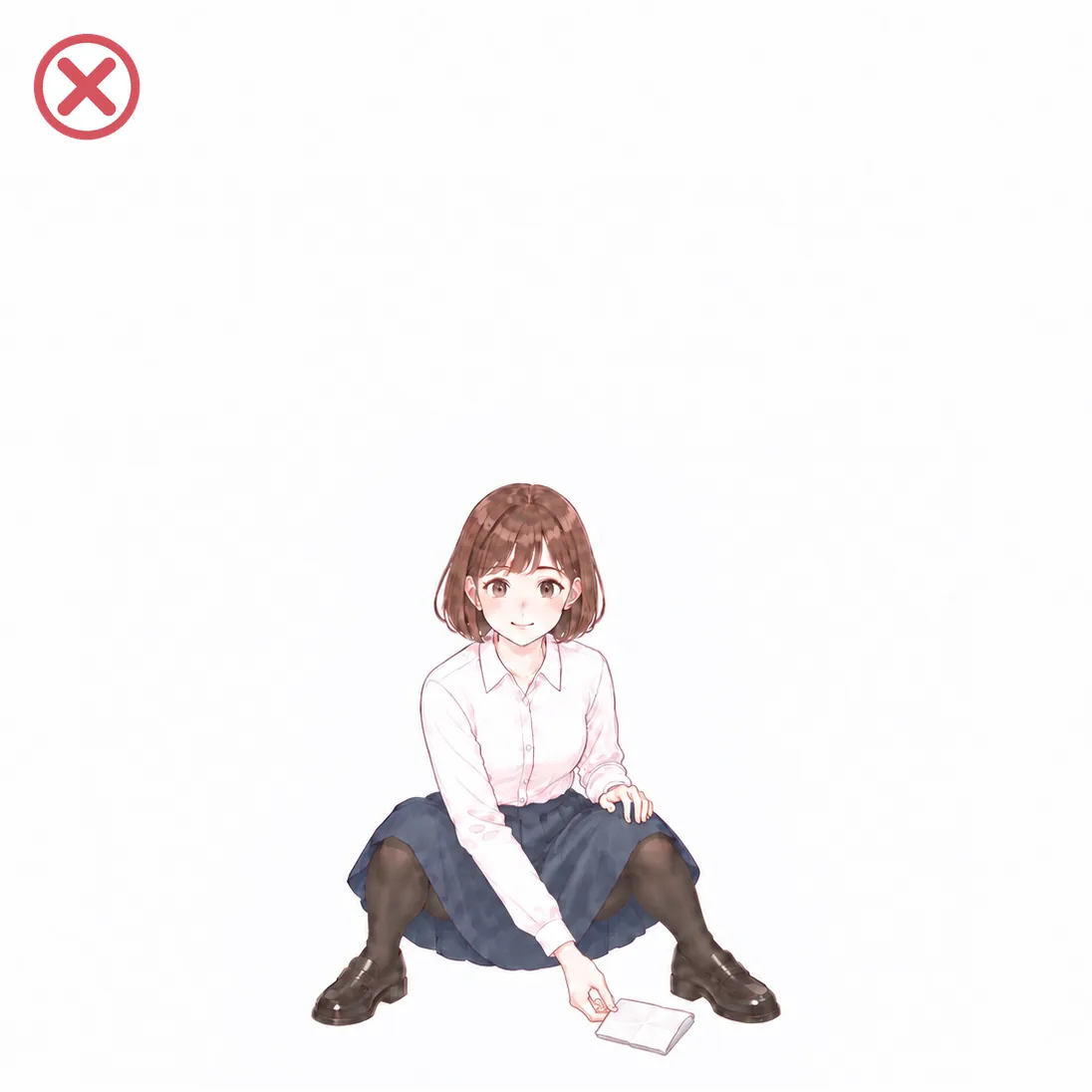 まちがい:正面に、ひざを開く