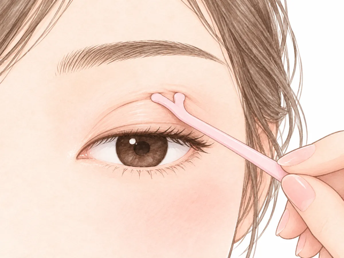 スティックの先を、まぶたに当てて、軽く押しこんでいる