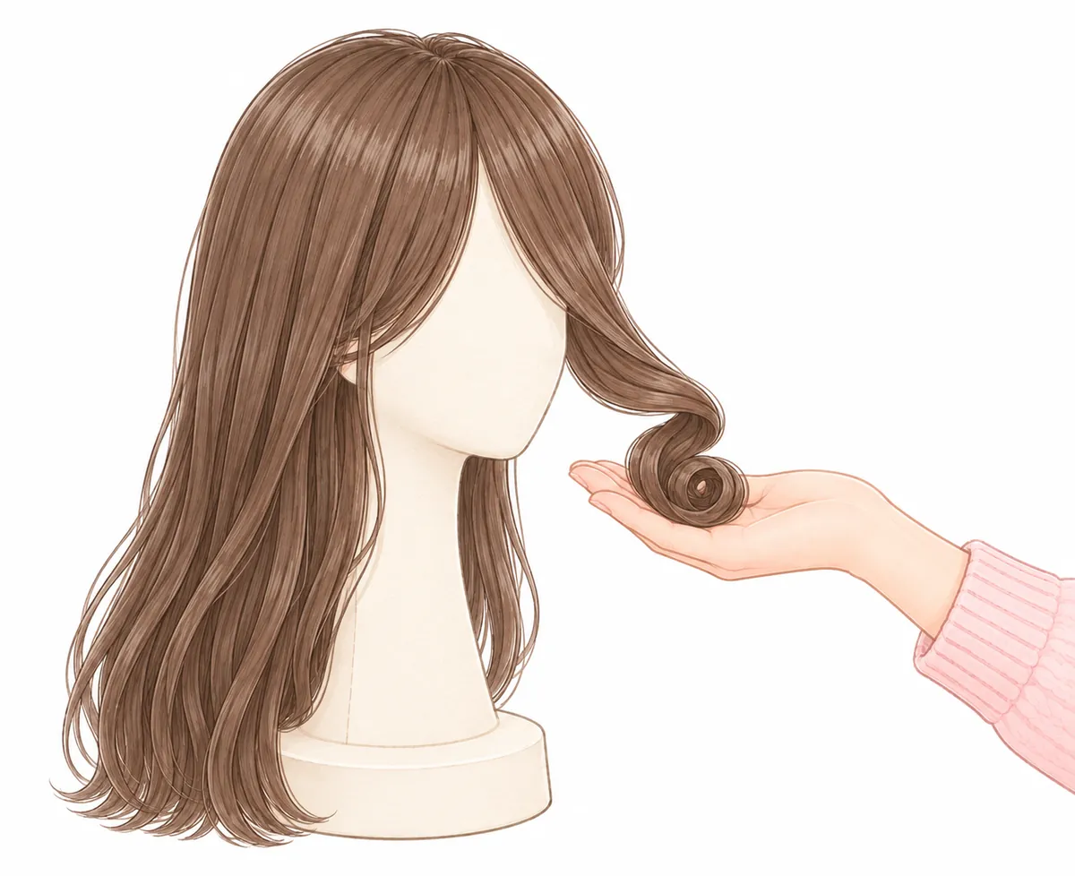 巻いたばかりの毛束を、巻いた形のまま、手のひらにのせて、冷ましている