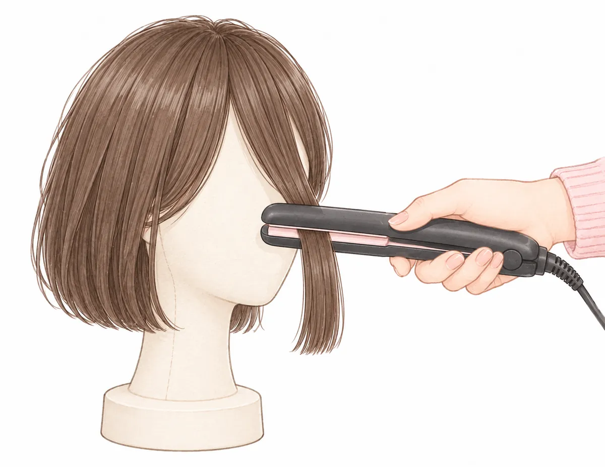 ①毛の真ん中あたりを、はさむ
