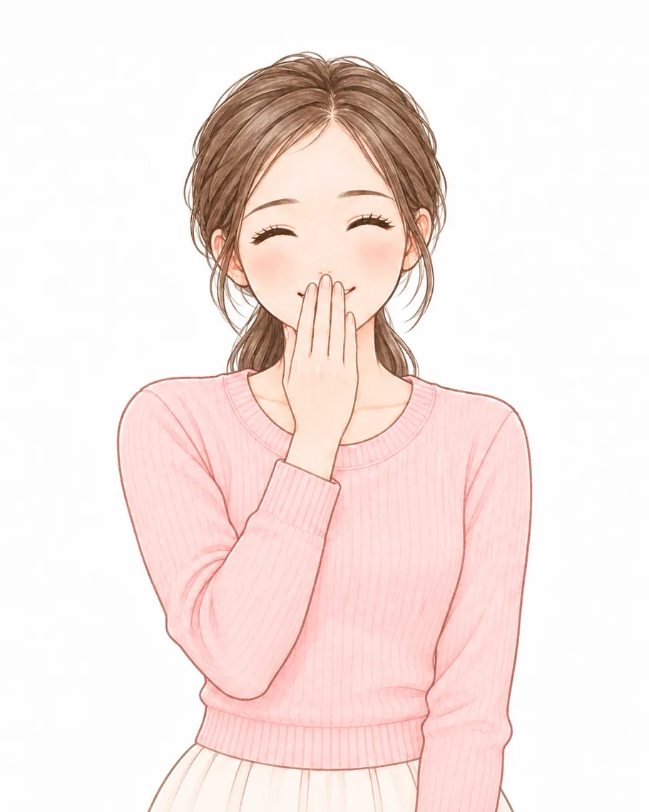 口もとに手をそえて、笑っている