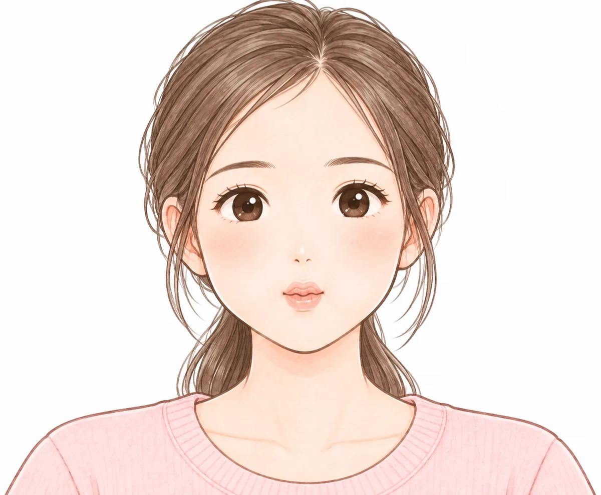 くちびるを閉じて、少し前に出した顔