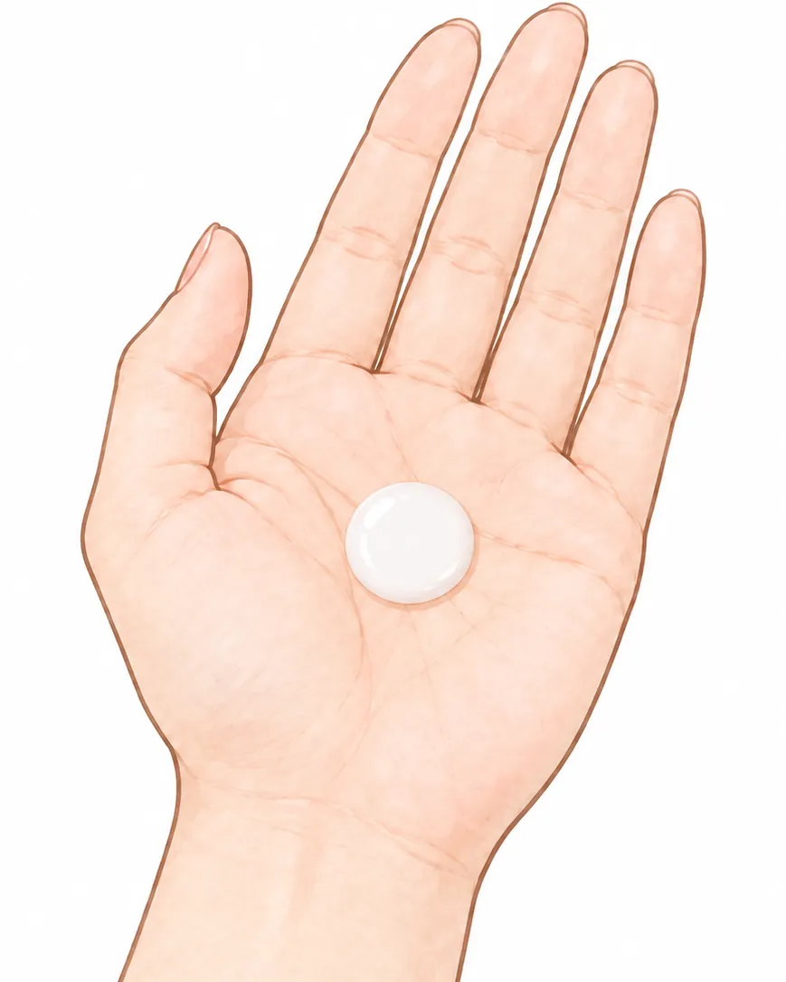 手のひらにのせた、10円玉くらいの量の乳液
