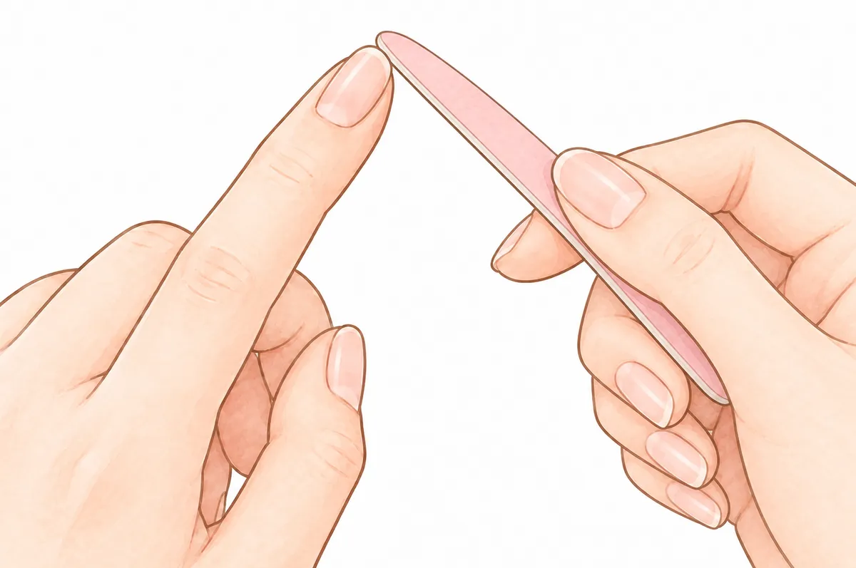 ①爪の先に、ななめ45度で当てる