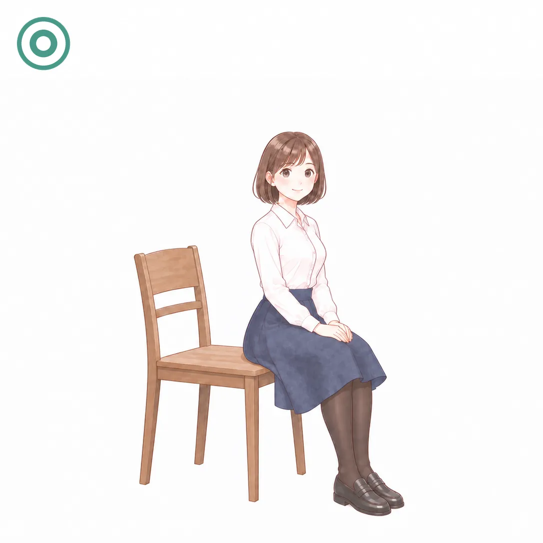 ④いすの前のほうに、浅く座る