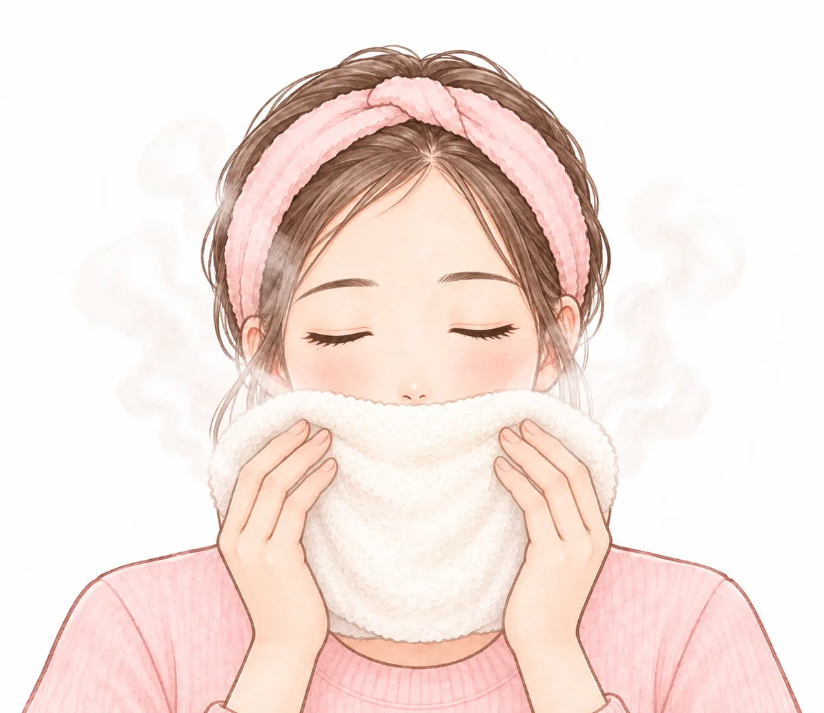 湯気の立つタオルを、口のまわりとあごに当てている