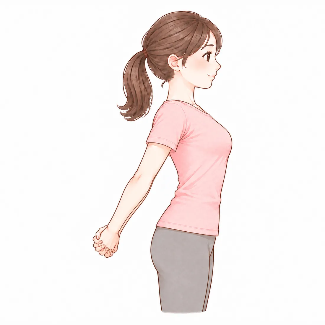 ③肩甲骨を寄せて、胸を開く