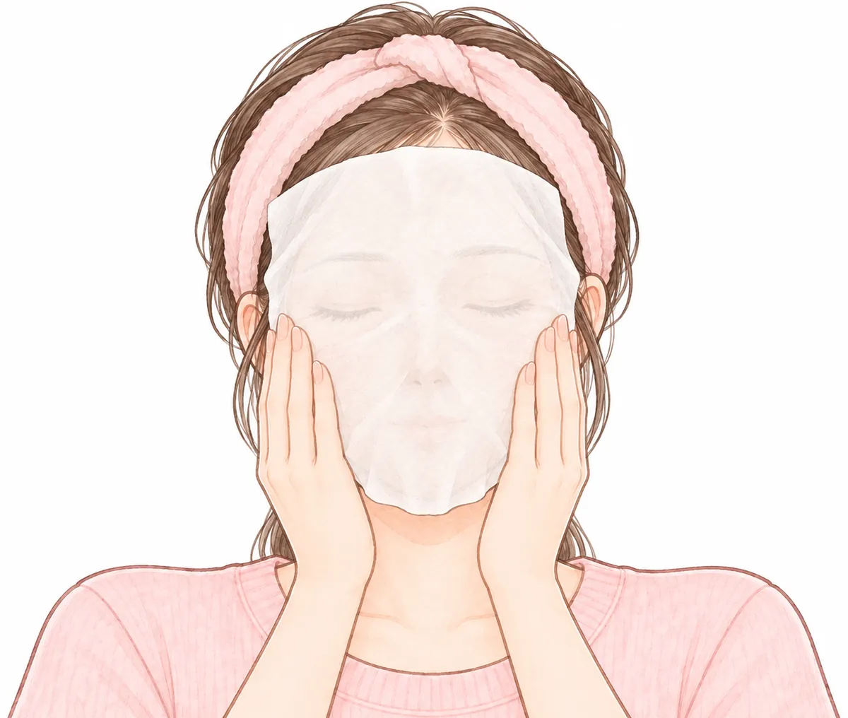 ティッシュ1枚を顔にのせて、両手のひらで、そっと押さえている