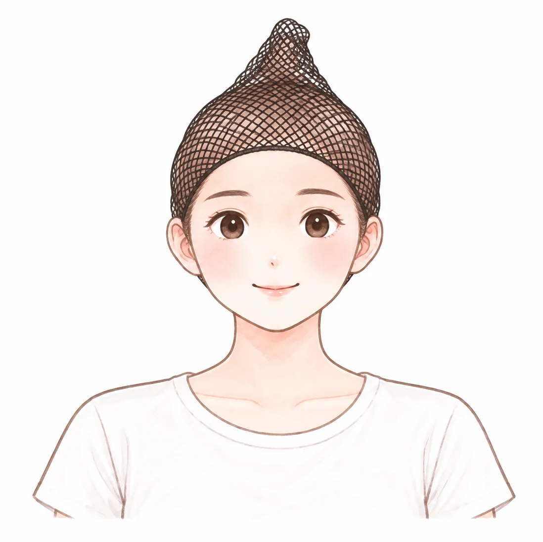 ②前のふちを、おでこの生えぎわまで、引き上げる
