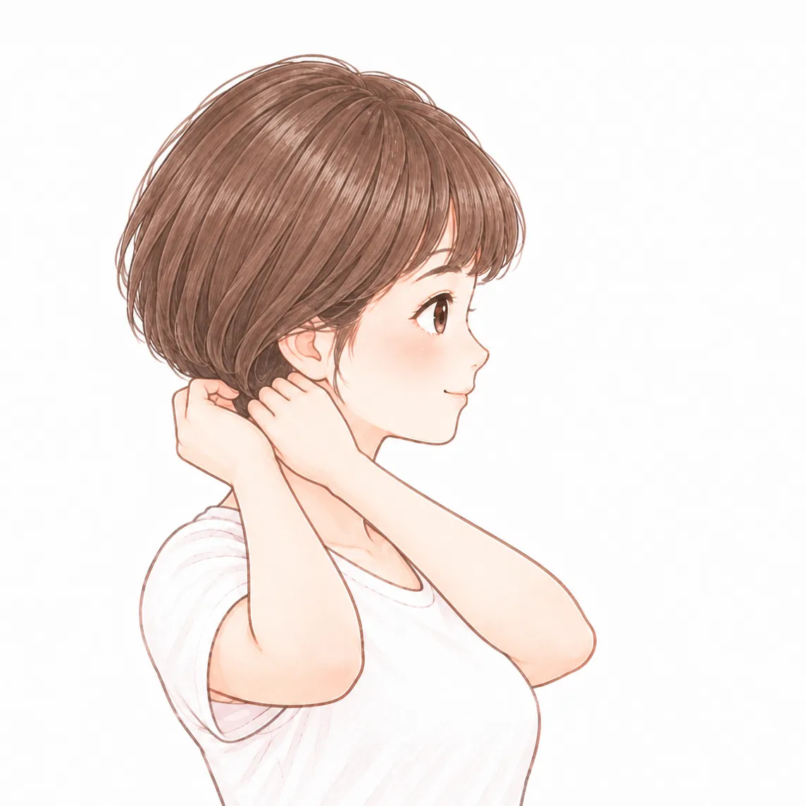 ②後ろへ、帽子のように引き下ろす