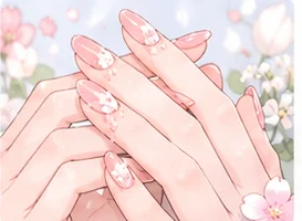 爪を整えて、うすい色のネイルを塗った手