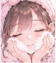 泡をたっぷり立てて、手ではなく泡で、顔を洗っているところ
