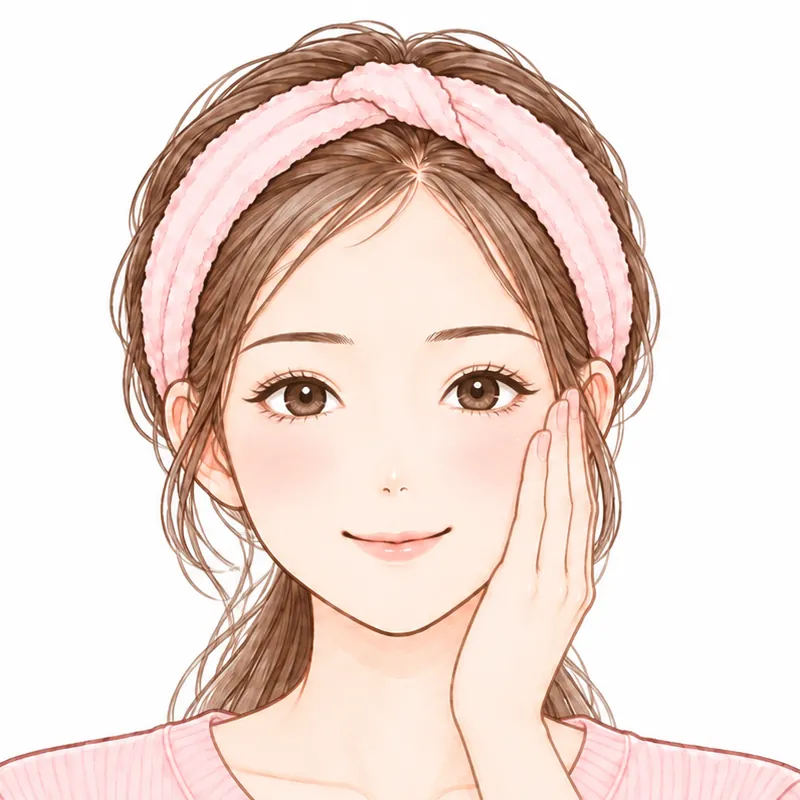 ①手に取って、ほおから