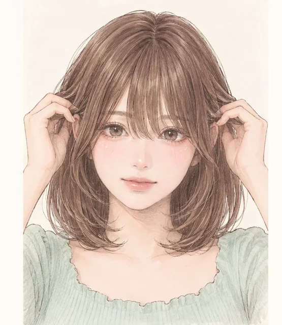 ③もみあげを左右そろえ、前髪を整える