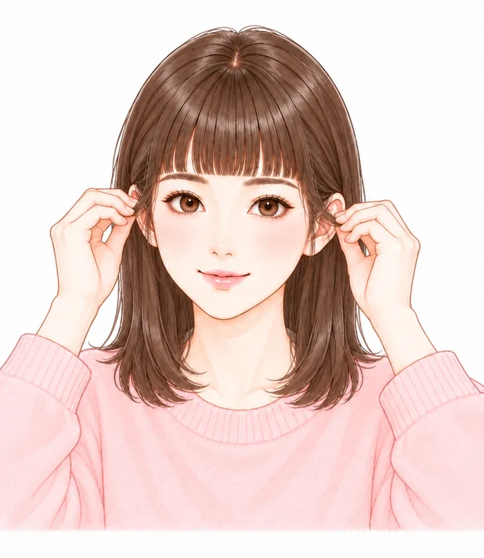 ③もみあげを左右そろえ、前髪を整える